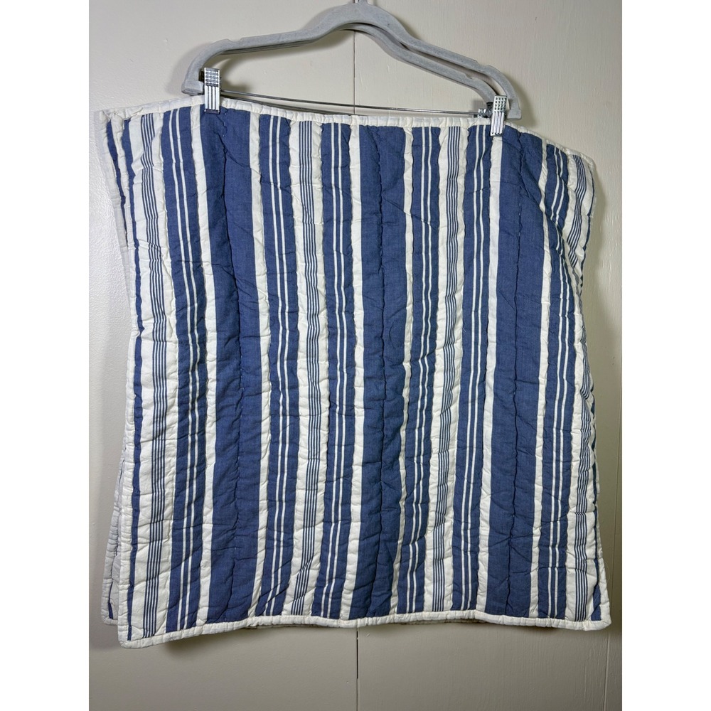 Pottery Barn Set of 2 Euro Pillow Shams Blue White Striped Quilted Cotton 26x26